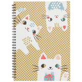 Carnet à spirales sur fond jaune ocre, chats blanc avec motifs - Meow Meow