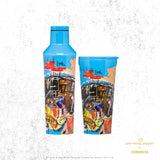 Corkcicle Bouteille Réutilisable Et Tasse Isolée  - Canteen And Tumbler - 16 Oz G;oss Cyan - Basquiat - Blue Skull