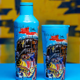 Corkcicle Tasse Isolée Et Bouteille Réutilisable - Tumbler And Canteen - 16 Oz G;oss Cyan - Basquiat - Blue Skull