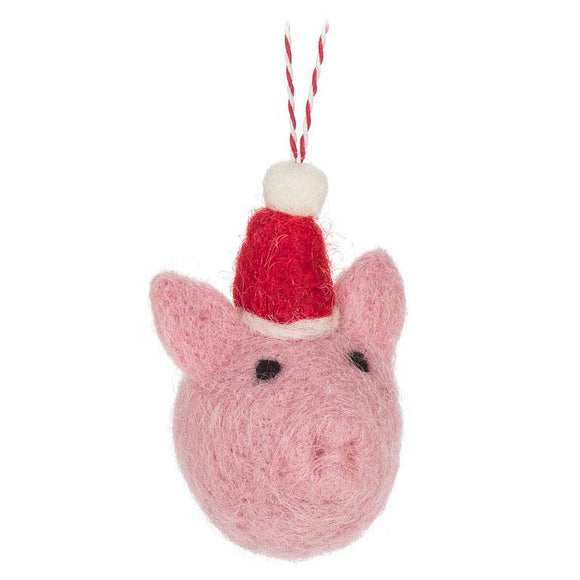 Abbott Collection - DécorationTête De Cochon Rose Avec Chapeau De Noel 