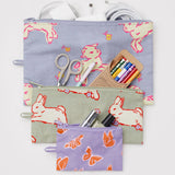 Baggu - Trio de Pochettes Plates Flat Pouch Set - Spring Animals Animaux Printaniers - Ouvertes