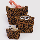 Baggu - Trio de Pochettes à Cosmétiques Go Pouch Set - Leopard - Ouvertes