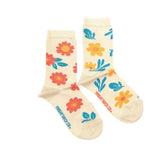 Bas mi-mollet pour femme à fleurs ludiques - Cadeau floral printanier pour elle - Paire