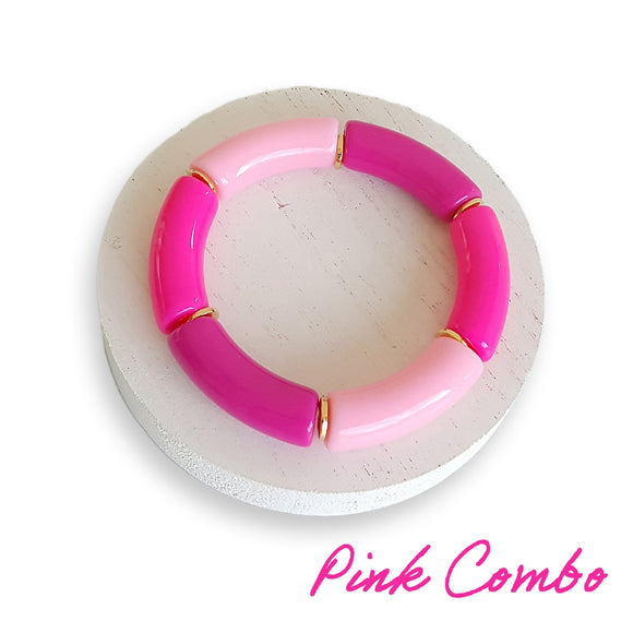 Bracelet simple en tube extensible Combo Rose  Tubulaires En Acrylique Entretoises Dorées Décolorera Jamais