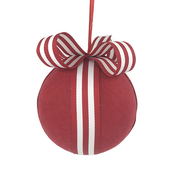 Christmas Forever - Boule de tissu en feutre - Rouge avec rayures en sucre d'orge