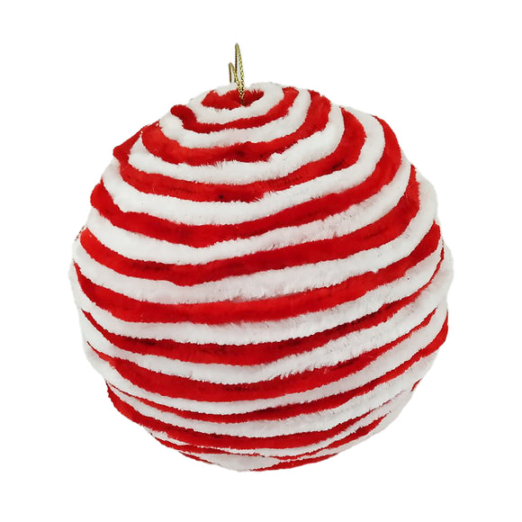 Christmas Forever - Ornement - Boule de tissu Sucre D'Orge - Rouge & Blanc Côtelé