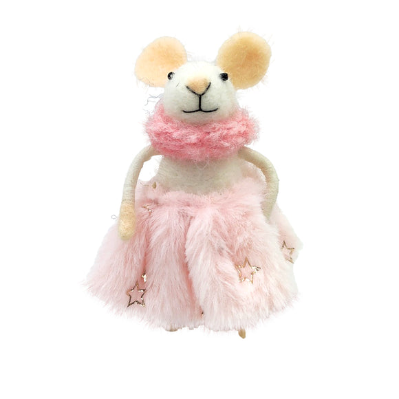 Christmas Forever - Ornement Souris en laine - Jupe en fourrure rose