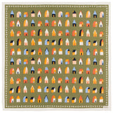 Danica Bandana Burrow Avec Petites Maisons Simples Fond Vert Olive A Contour Beige