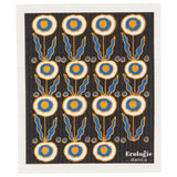Danica Lingette Suedoise Still Life Swedish Towel Fleurs Abstraites Jaunes Et Bleus Sur Fond Gris Foncé Noir