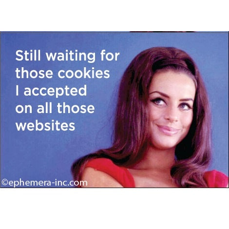 Ephemera Aimant À Frigo Still Waiting For All Those Cookies I Accepted On All Those Websites Fridge Magnet