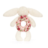 Jellycat Hochet De Dentition Lapin Crème En Éclosion De Fraises Blossom Cream Bunny Berry Ring Rattle Jellycat Verso
