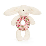 Jellycat Hochet De Dentition Lapin Crème En Éclosion De Fraises Blossom Cream Bunny Berry Ring Rattle Jellycat