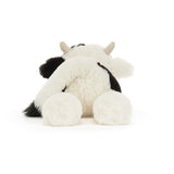 Peluche Jellycat Vache Noire Et Blanche Smudge Cow Original  Couchée Sur Le Ventre De Dos