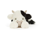 Peluche Jellycat Vache Noire Et Blanche Smudge Cow Original  Couchée Sur Le Ventre De Face