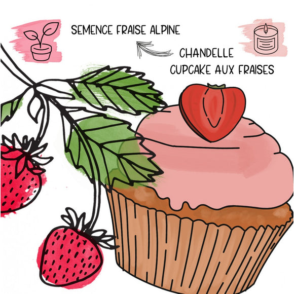 Mano Verde Funky Pousse Cupcake Fraise  Duo Chandelle Et Plante À Faire Pousser Illustration