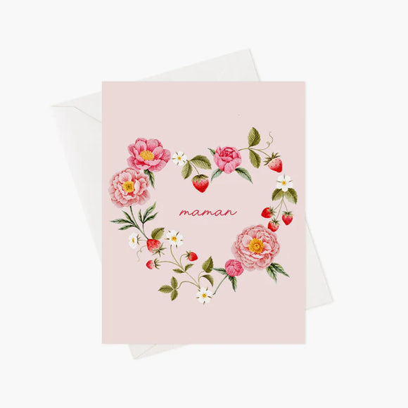 Marie-Lise Illustration - Carte de Souhait - Pivoines Et Fraises Pour Maman
