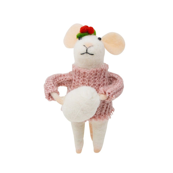 Ornement Souris Blanche Gilet Rose