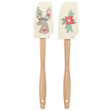 Duo de Mini-Spatules - Cerf De Noël et Poinsettia, bois en bamboo