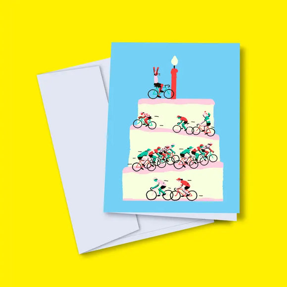 Studio Toute-Carte de Souhaits Gateau et Cycliste Fond Jaune