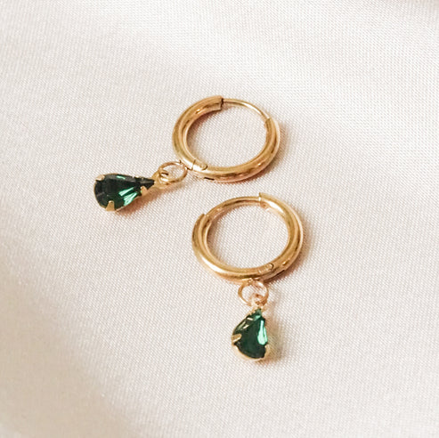 Vintage Glory 22-Boucle d'oreille Olivia Emeraude-Or