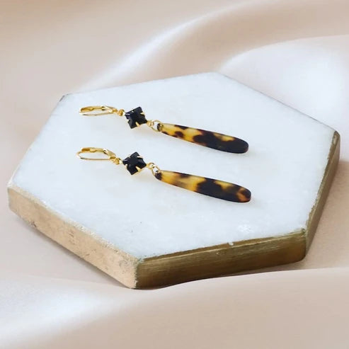 Vintage Glory 22-Boucle d'oreille Valerie-Noir et Ecaille de Tortue