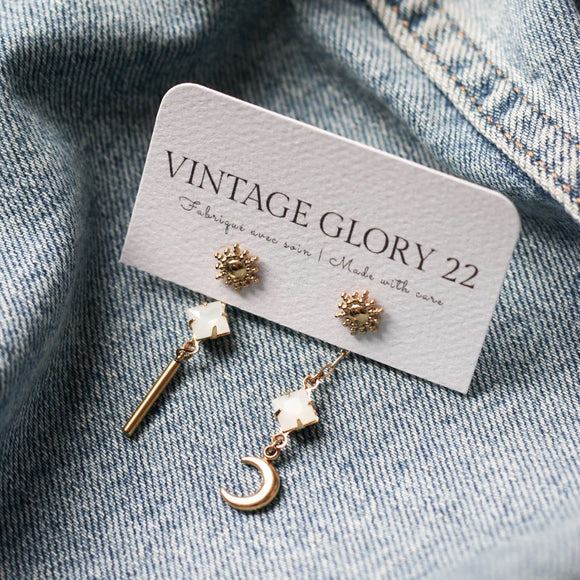 Vintage Glory 22 - Boucles D'Oreilles - Stella - Blanc Et Or