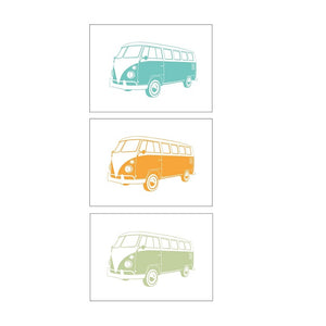 3 Letterpress Prints Bus VW