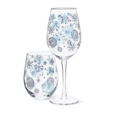 Abbott Verre À Vin Flocons de Neige Bleus Stemless Wine Glass Blue Snowflakes 2