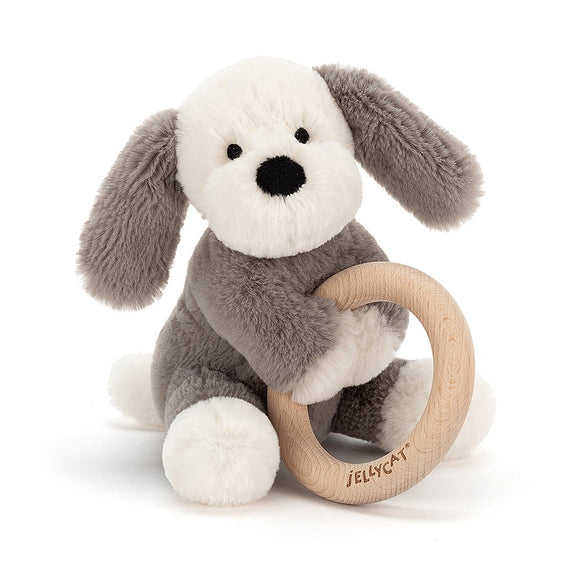 JellyCat - Shooshu puppy wooden ring toy