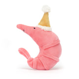 JellyCat Peluche Celebration Shrimp Crevette Chapeau Moutarde Profil