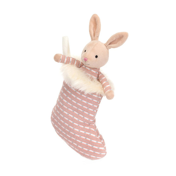 JellyCat Peluche Shimmer Stocking Bunny Lapin Dans Chausson Face