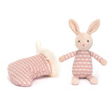 JellyCat Peluche Shimmer Stocking Bunny Lapin Dans Chausson Sorti Dehors