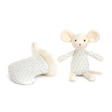 JellyCat Peluche Shimmer Stocking Mouse Souris Dans Chausson Scintillant Sorti Dehors