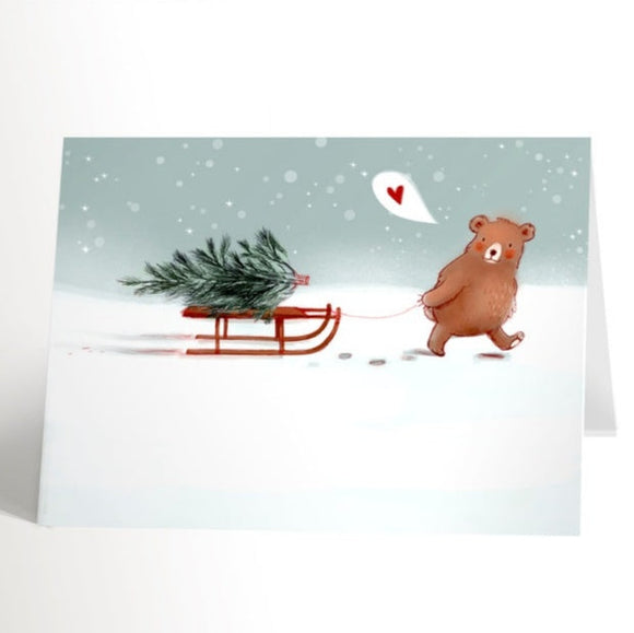 Valérie Boivin - Carte de Noël Ourson Au Traîneau