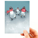Valerie Boivin Carte De Noël Pingouins Patin Dans La Main